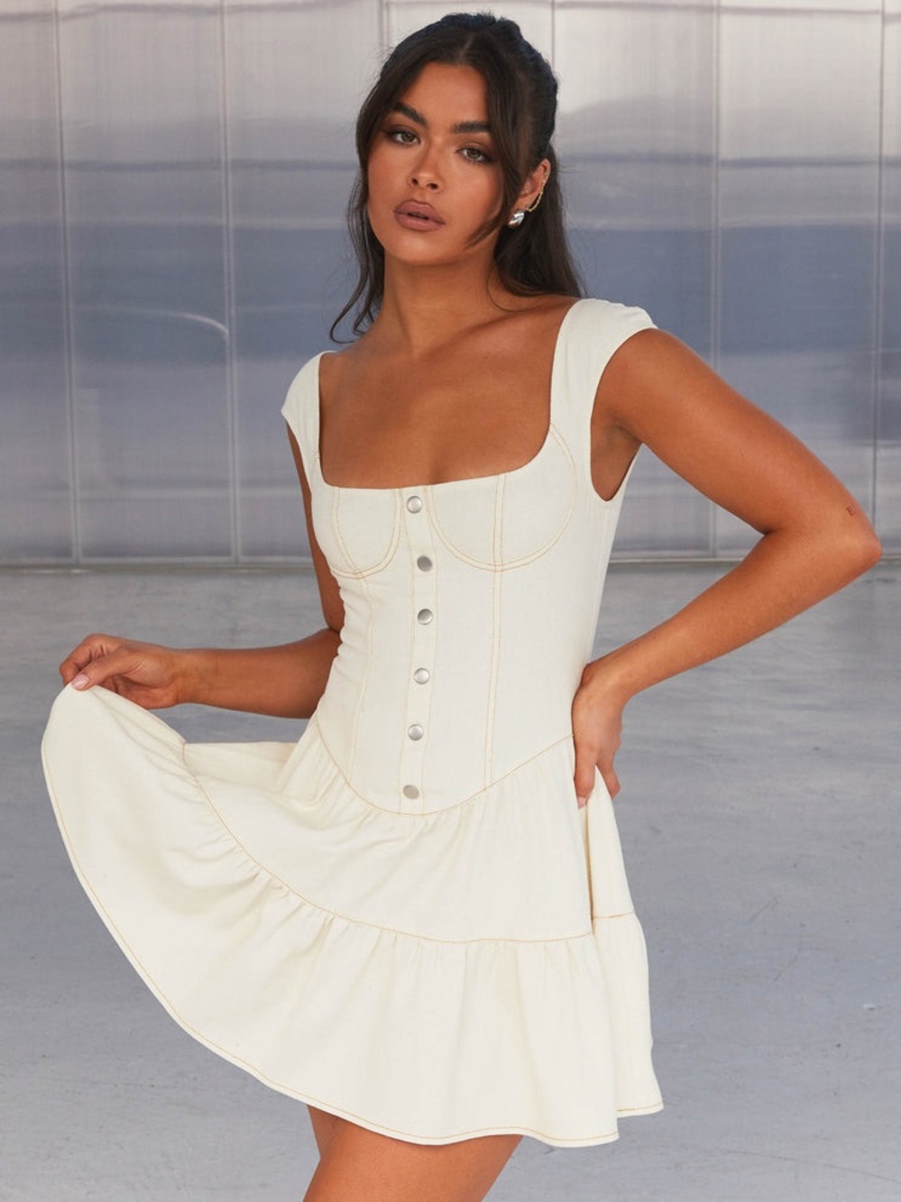 Peppermayo Isabella Denim Bustier Dress - Antique